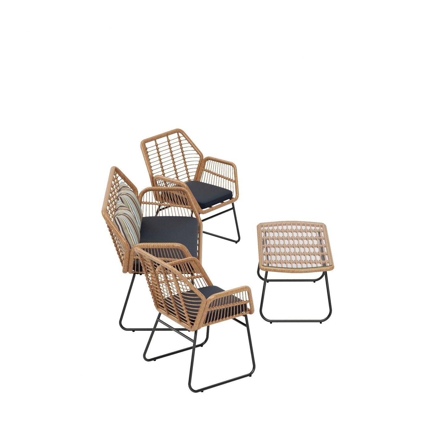 Set da conversazione per patio in vimini da esterno Arden da 4 pezzi con cuscini