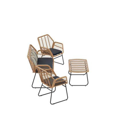 Set da conversazione per patio in vimini da esterno Arden da 4 pezzi con cuscini