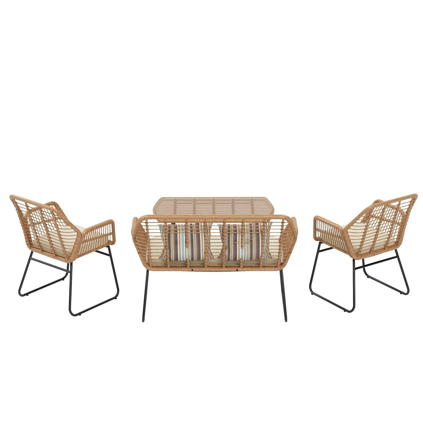 Set da conversazione per patio in vimini da esterno Arden da 4 pezzi con cuscini