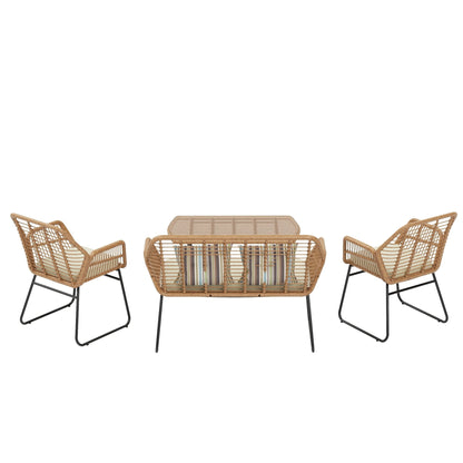 Set da conversazione per patio in vimini da esterno Arden da 4 pezzi con cuscini