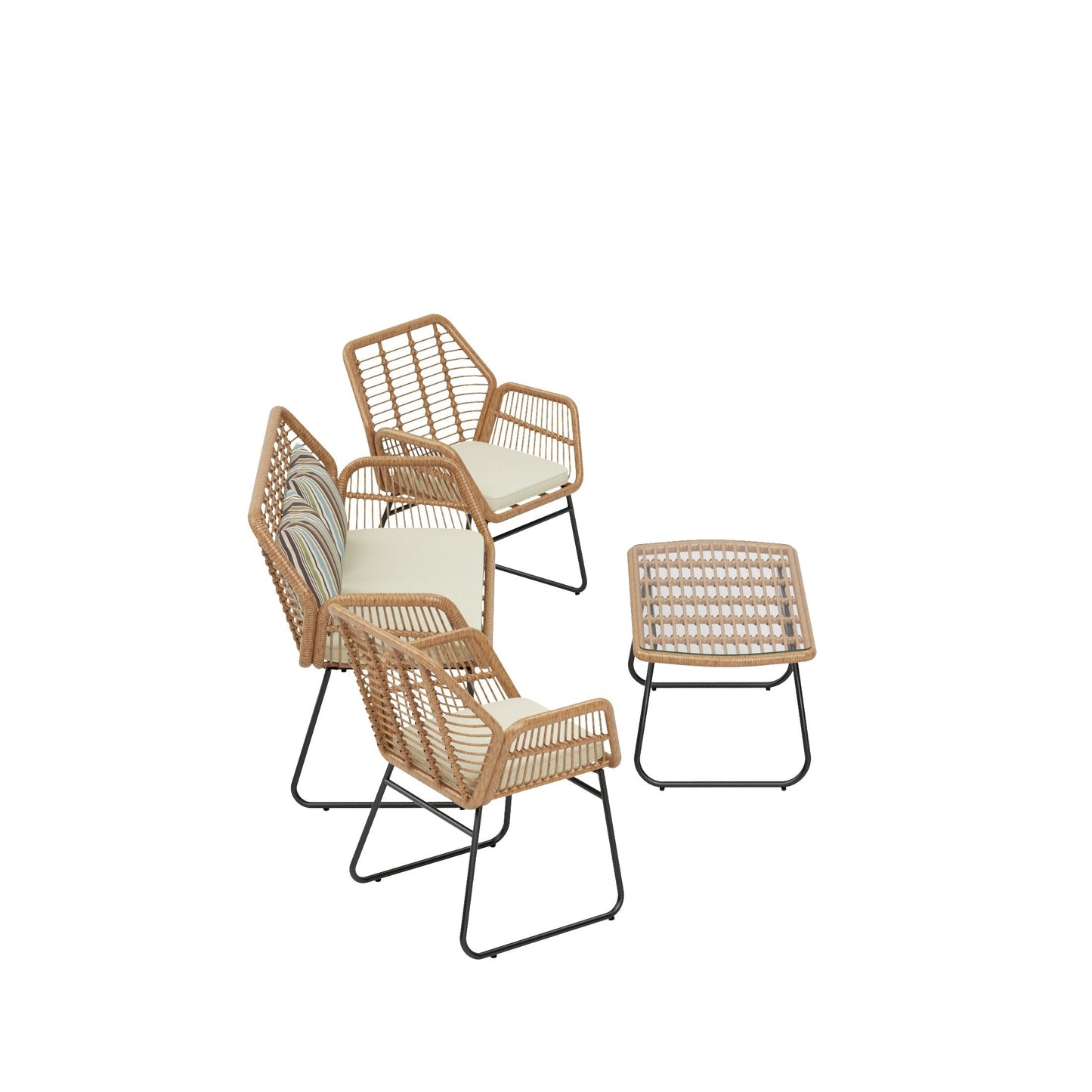 Set da conversazione per patio in vimini da esterno Arden da 4 pezzi con cuscini
