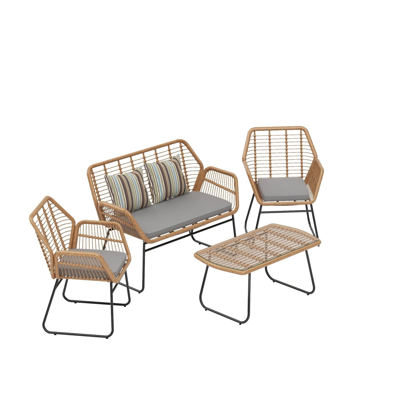 Set da conversazione per patio in vimini da esterno Arden da 4 pezzi con cuscini