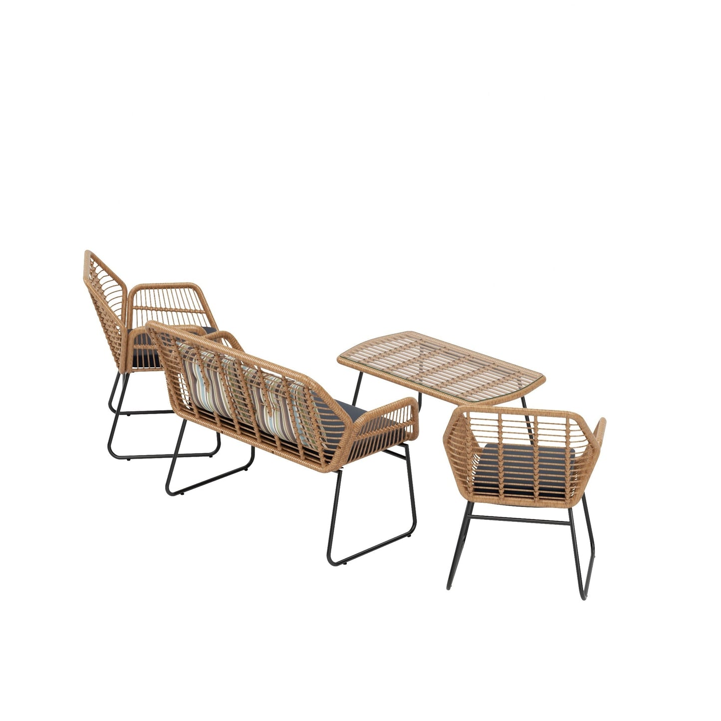 Set da conversazione per patio in vimini da esterno Arden da 4 pezzi con cuscini