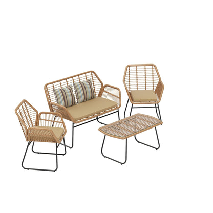Set da conversazione per patio in vimini da esterno Arden da 4 pezzi con cuscini