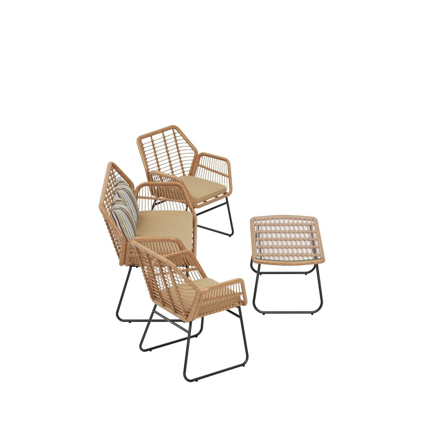 Set da conversazione per patio in vimini da esterno Arden da 4 pezzi con cuscini