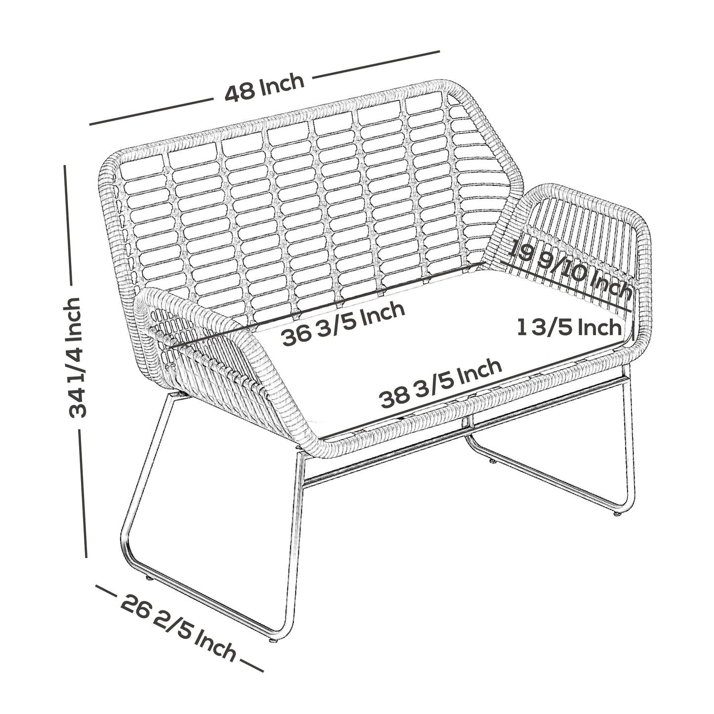 Set da conversazione per patio in vimini da esterno Arden da 4 pezzi con cuscini