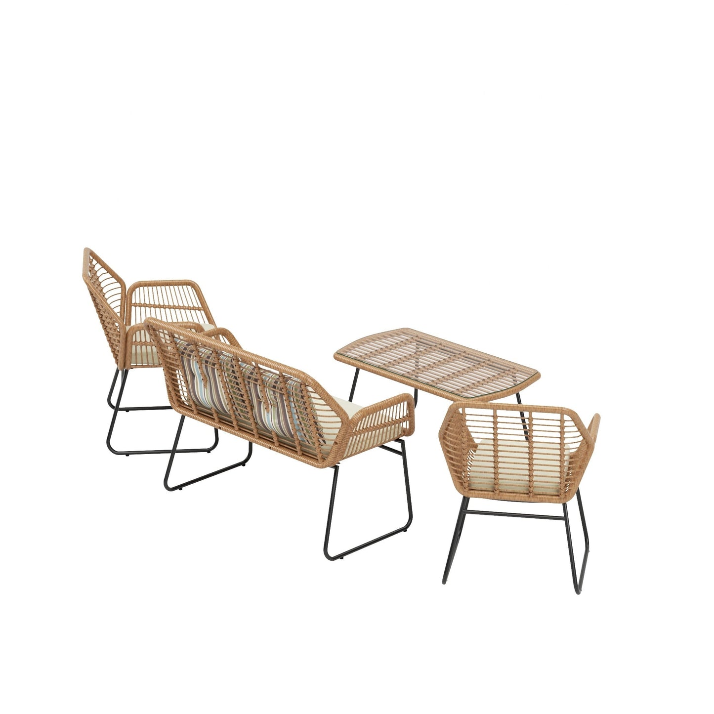 Set da conversazione per patio in vimini da esterno Arden da 4 pezzi con cuscini