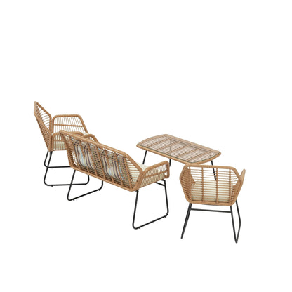 Set da conversazione per patio in vimini da esterno Arden da 4 pezzi con cuscini