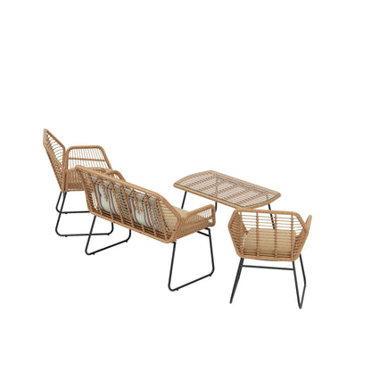 Set da conversazione per patio in vimini da esterno Arden da 4 pezzi con cuscini