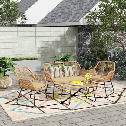 Set da conversazione per patio in vimini da esterno Arden da 4 pezzi con cuscini