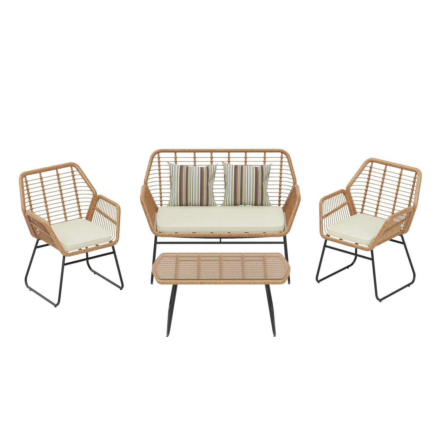 Set da conversazione per patio in vimini da esterno Arden da 4 pezzi con cuscini