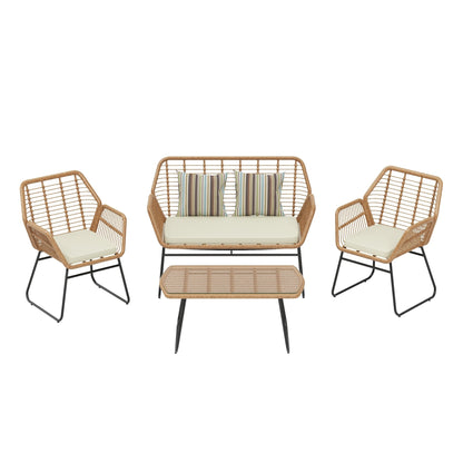 Set da conversazione per patio in vimini da esterno Arden da 4 pezzi con cuscini