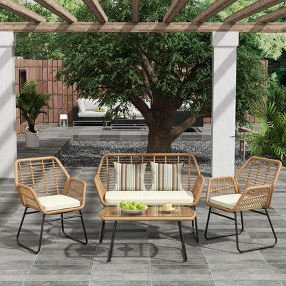 Set da conversazione per patio in vimini da esterno Arden da 4 pezzi con cuscini