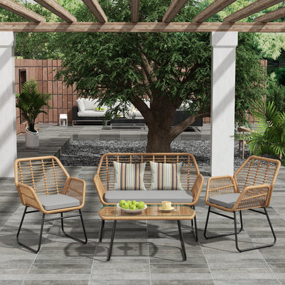 Set da conversazione per patio in vimini da esterno Arden da 4 pezzi con cuscini