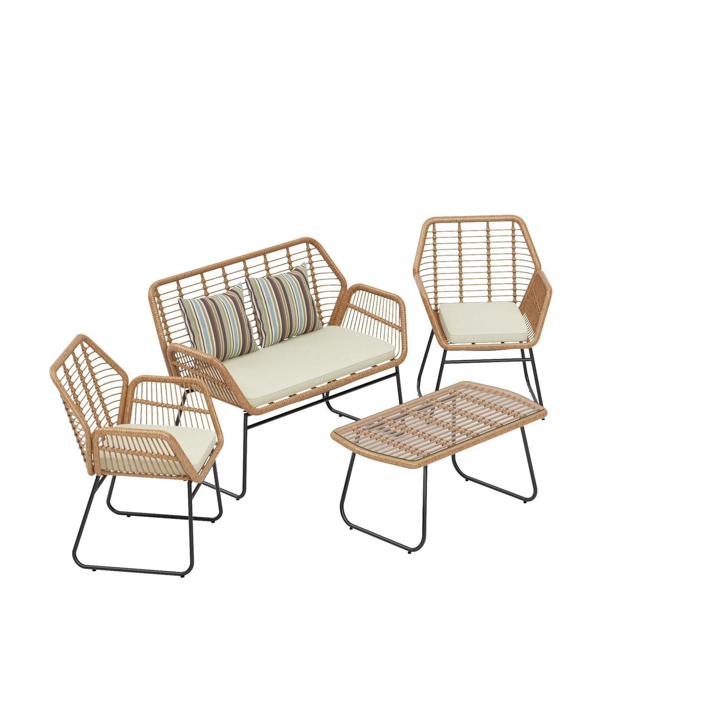Set da conversazione per patio in vimini da esterno Arden da 4 pezzi con cuscini