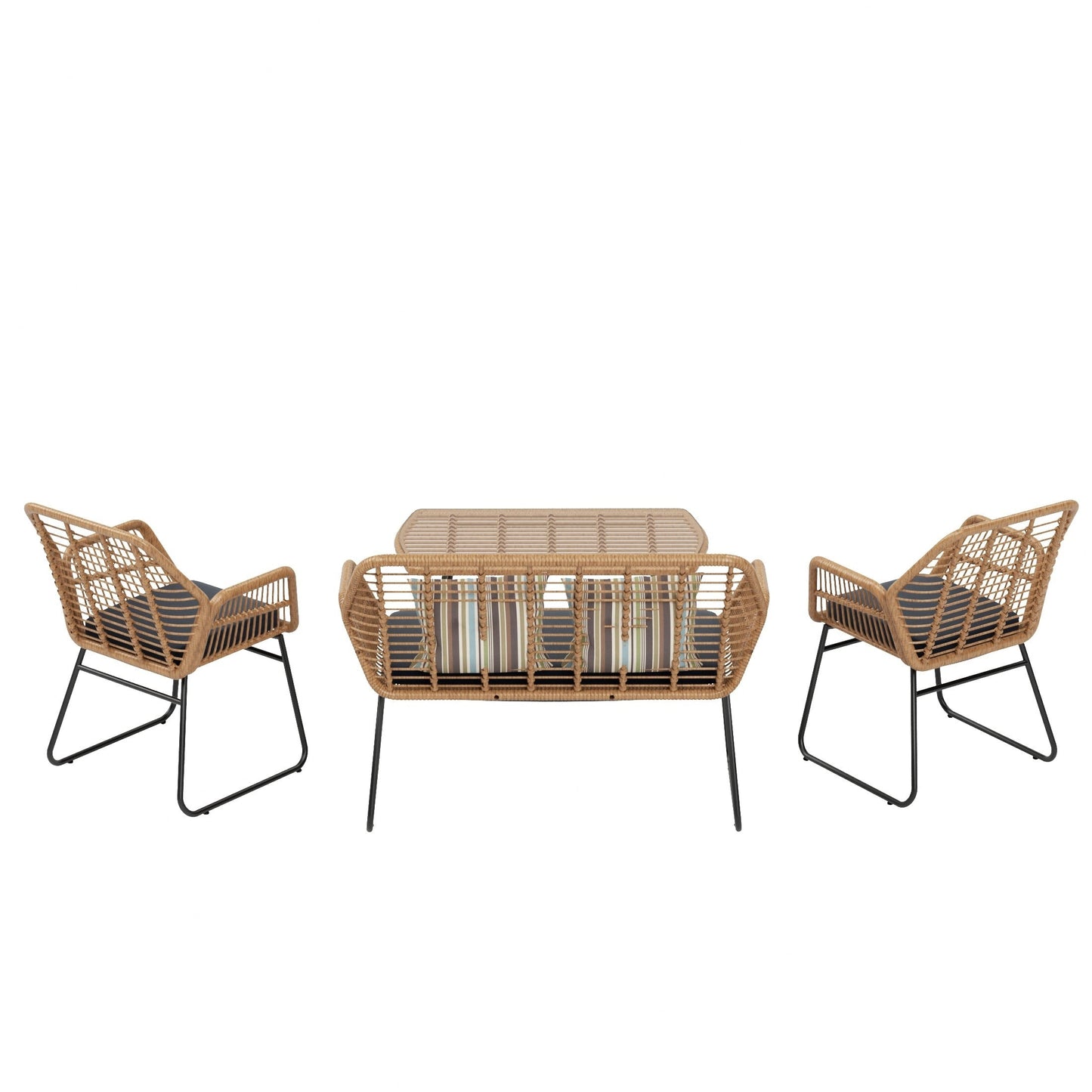 Set da conversazione per patio in vimini da esterno Arden da 4 pezzi con cuscini