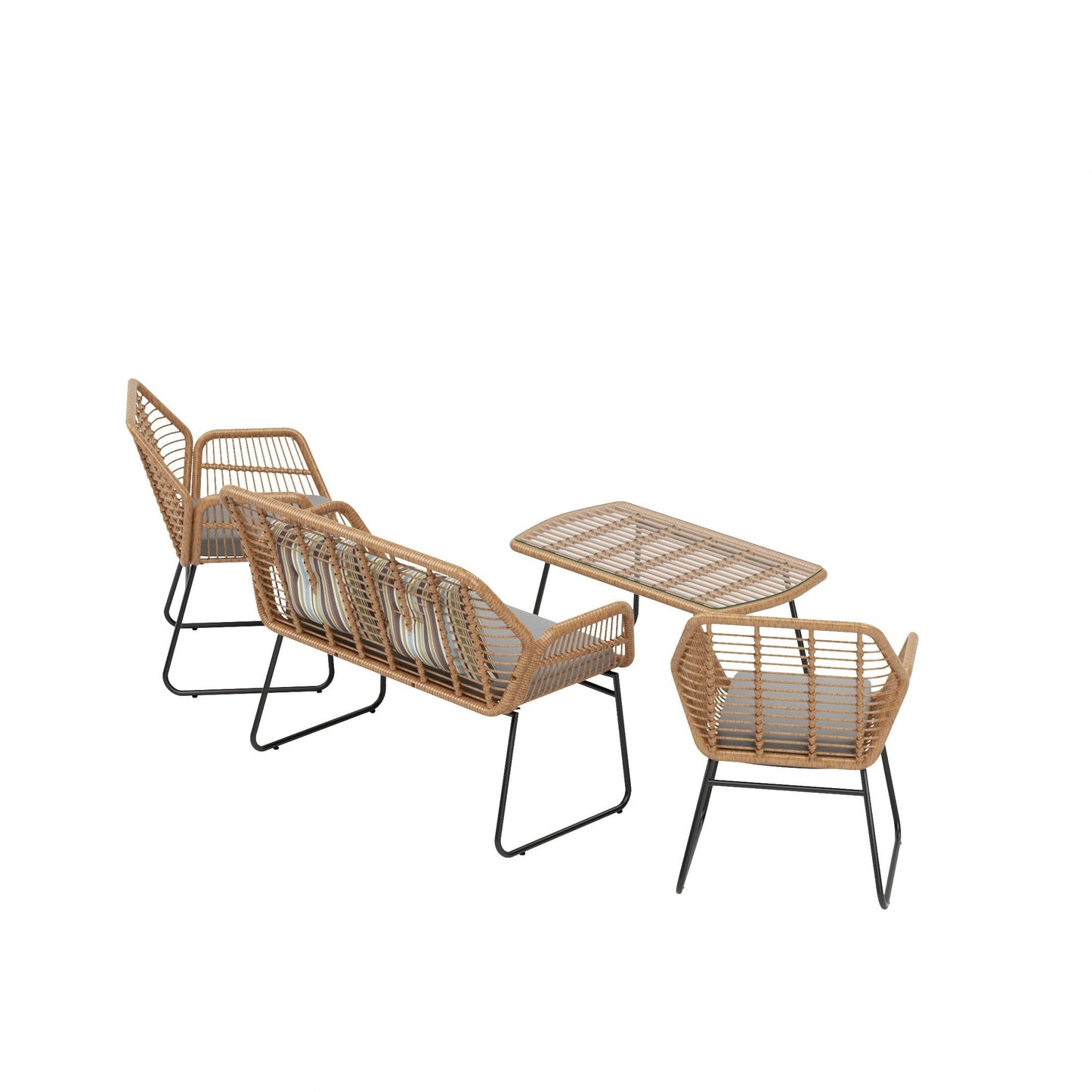 Set da conversazione per patio in vimini da esterno Arden da 4 pezzi con cuscini