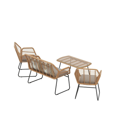 Set da conversazione per patio in vimini da esterno Arden da 4 pezzi con cuscini
