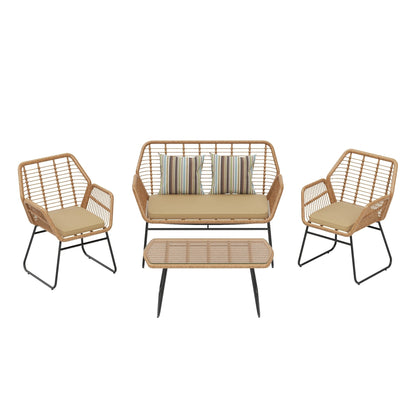 Set da conversazione per patio in vimini da esterno Arden da 4 pezzi con cuscini