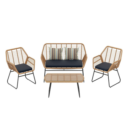 Set da conversazione per patio in vimini da esterno Arden da 4 pezzi con cuscini