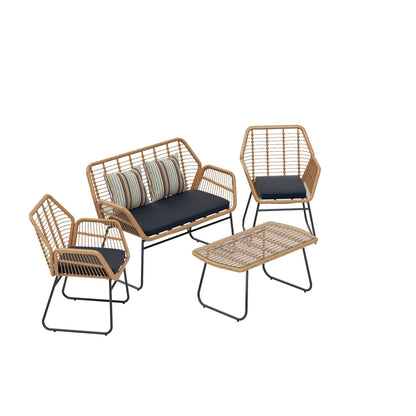Set da conversazione per patio in vimini da esterno Arden da 4 pezzi con cuscini