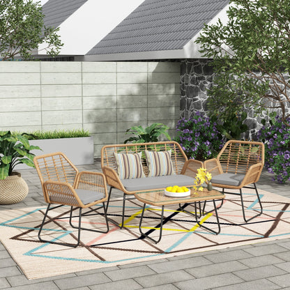 Set da conversazione per patio in vimini da esterno Arden da 4 pezzi con cuscini