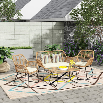 Set da conversazione per patio in vimini da esterno Arden da 4 pezzi con cuscini