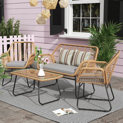 Set da conversazione per patio in vimini da esterno Arden da 4 pezzi con cuscini