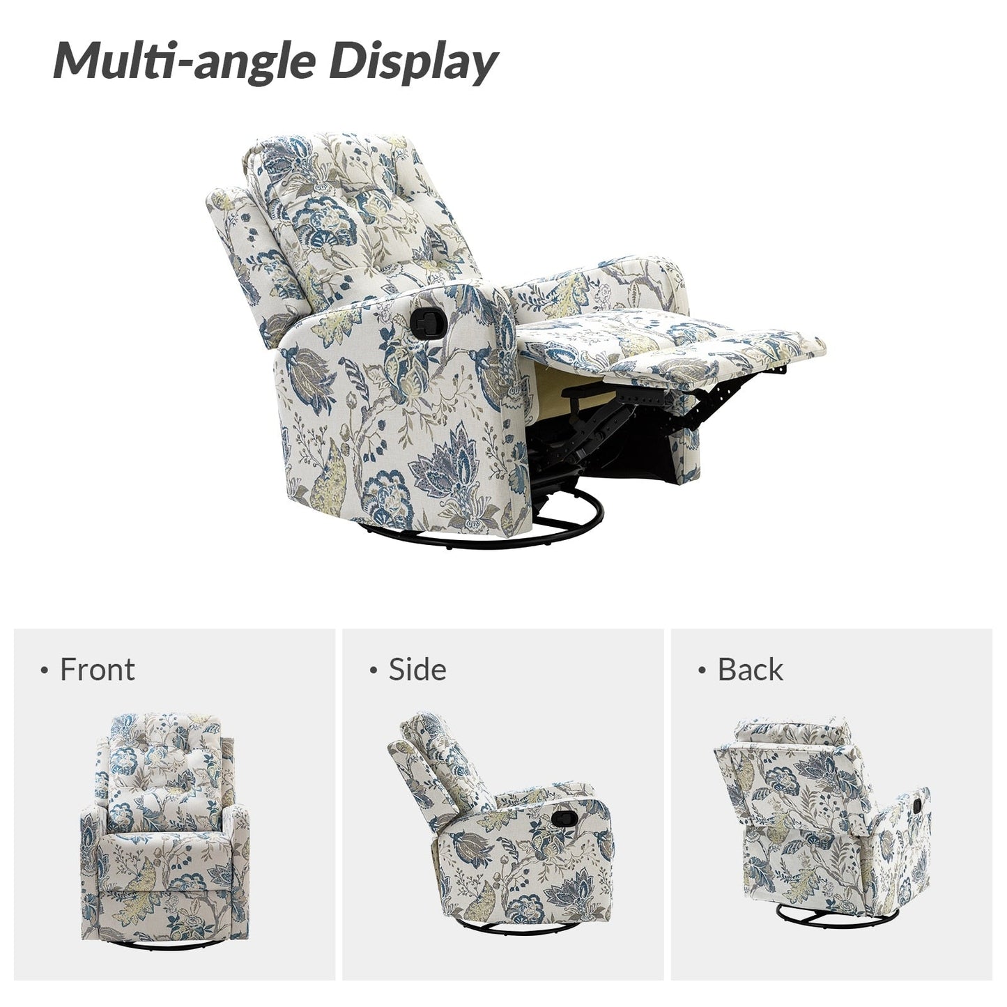 Poltrona reclinabile manuale Arlette Floral con schienale imbottito, set da 2