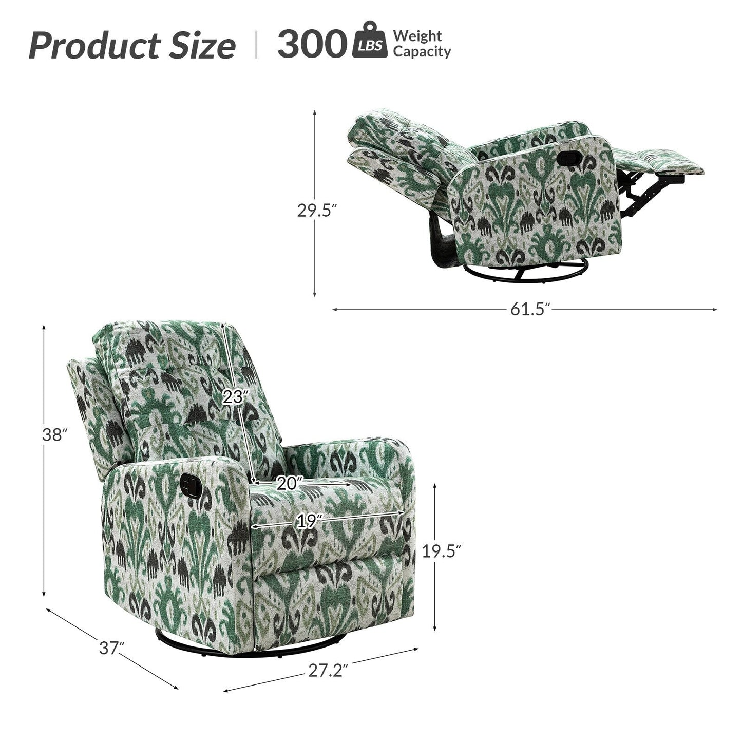 Poltrona reclinabile manuale Arlette Floral con schienale imbottito, set da 2