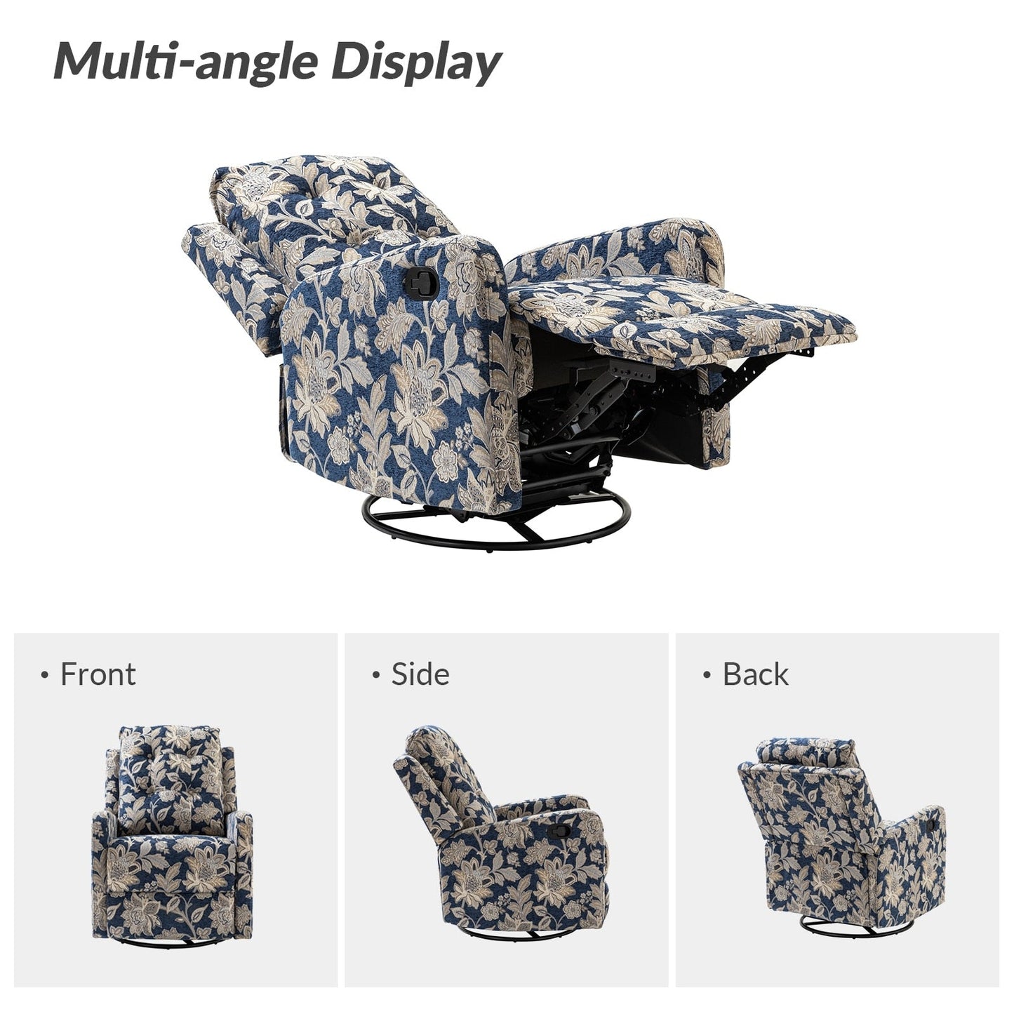 Poltrona reclinabile manuale Arlette Floral con schienale imbottito, set da 2