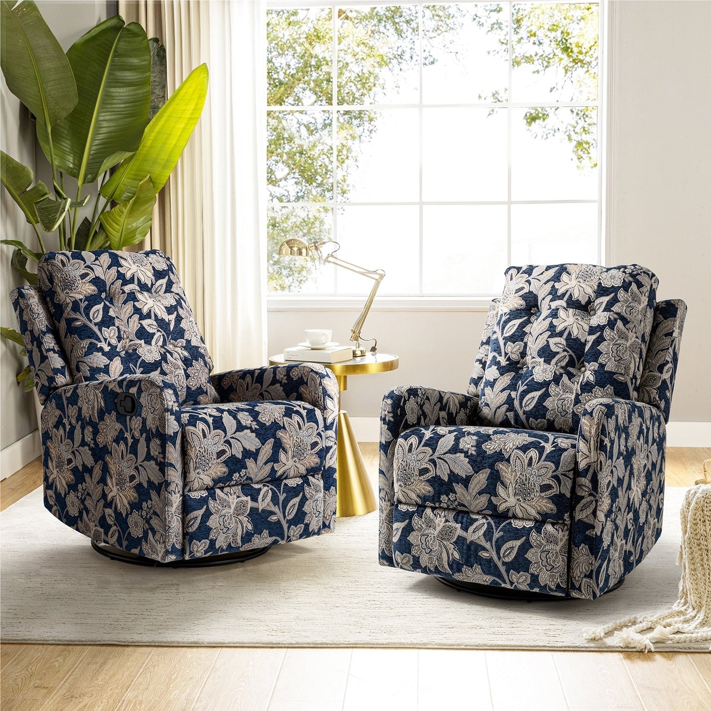 Poltrona reclinabile manuale Arlette Floral con schienale imbottito, set da 2