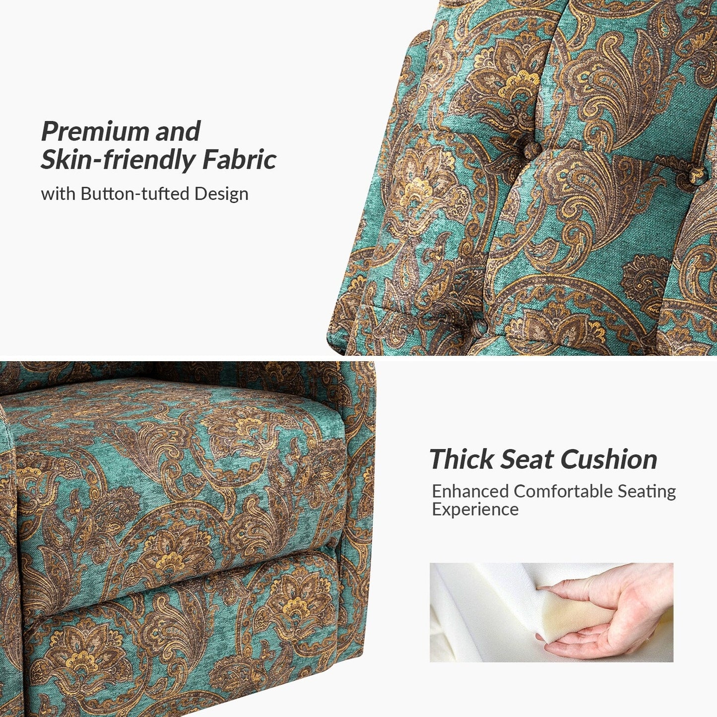 Poltrona reclinabile manuale Arlette Floral con schienale imbottito, set da 2