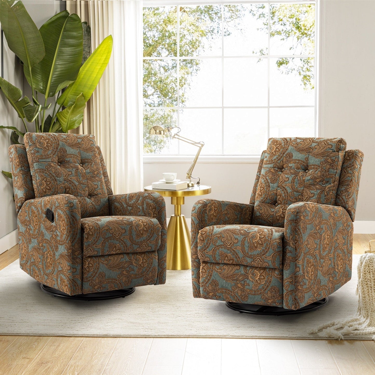 Poltrona reclinabile manuale Arlette Floral con schienale imbottito, set da 2