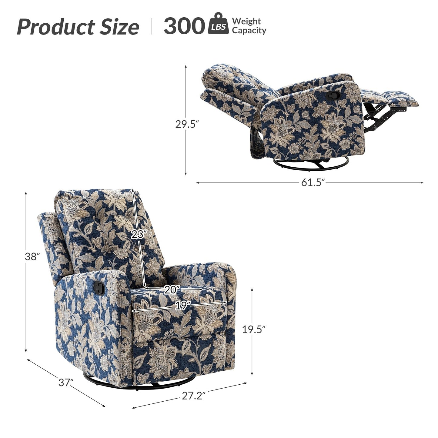 Poltrona reclinabile manuale girevole contemporanea Arlette Floral con schienale imbottito