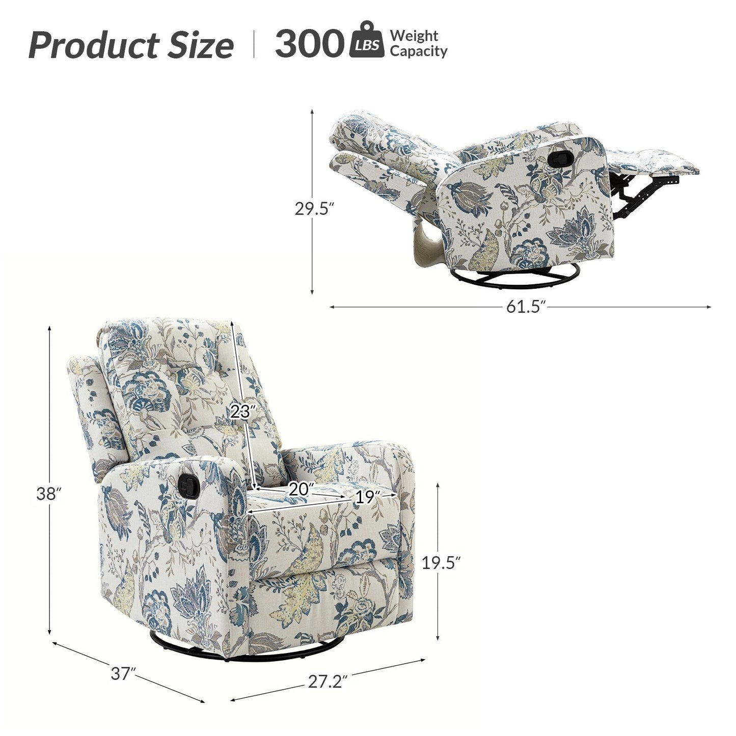 Poltrona reclinabile manuale girevole contemporanea Arlette Floral con schienale imbottito