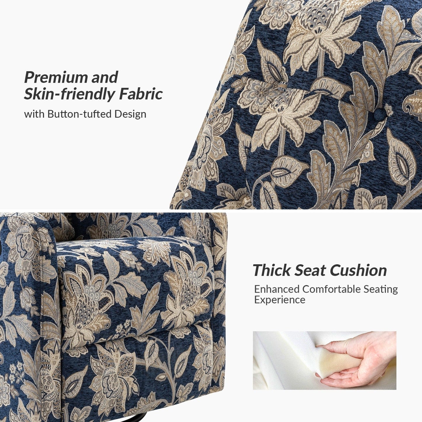 Poltrona reclinabile manuale girevole contemporanea Arlette Floral con schienale imbottito