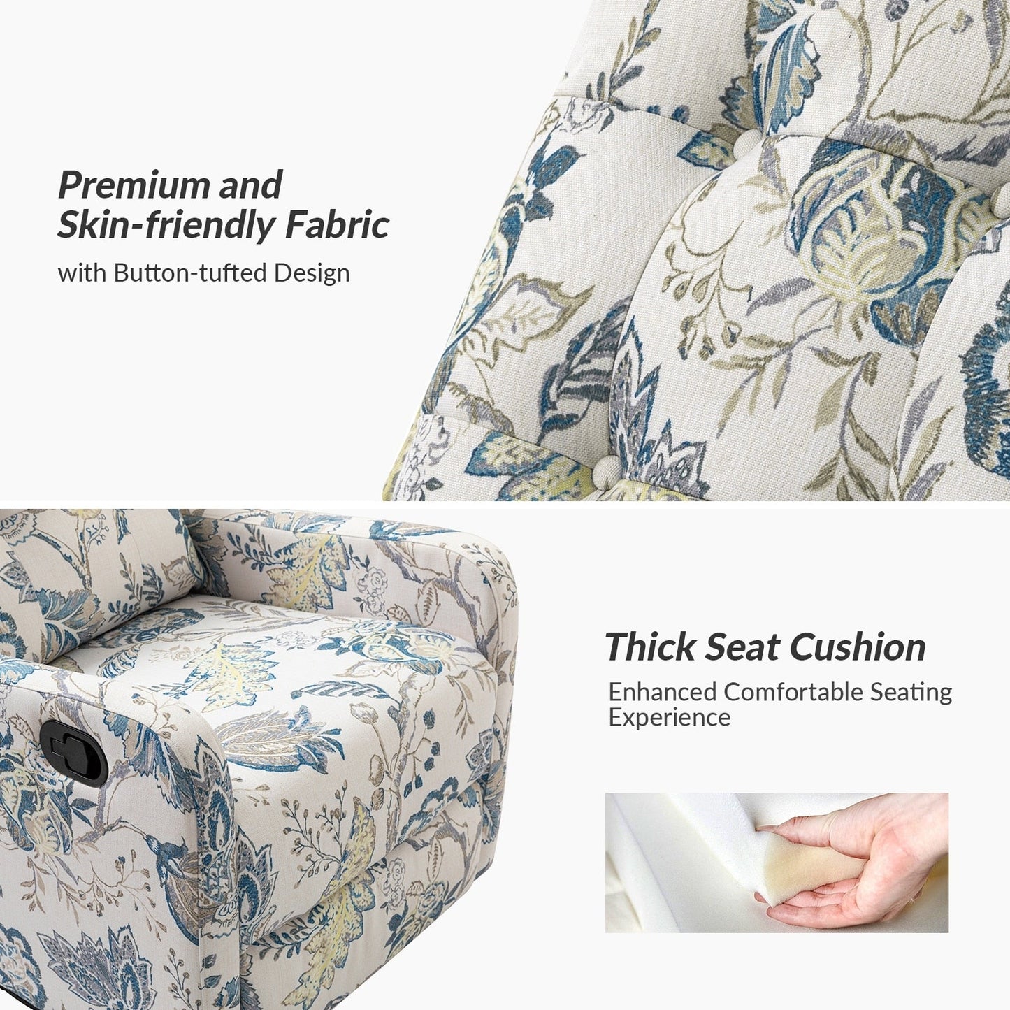 Poltrona reclinabile manuale girevole contemporanea Arlette Floral con schienale imbottito