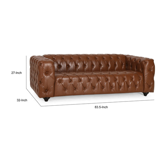 Divano Arlo, Chesterfield imbottito, rivestimento in similpelle marrone, nero, 84 pollici