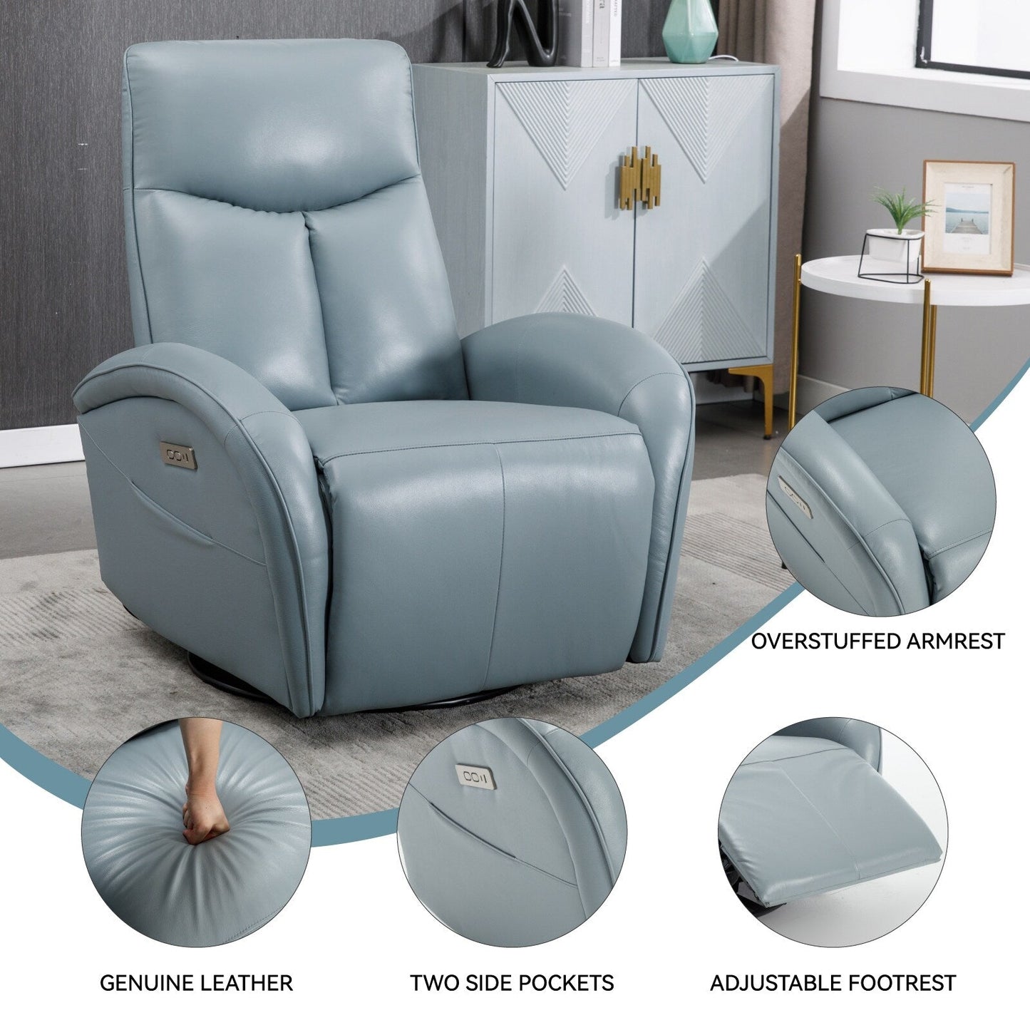 Poltrona reclinabile Power Glider senza braccioli con ricarica USB-C e schienale alto