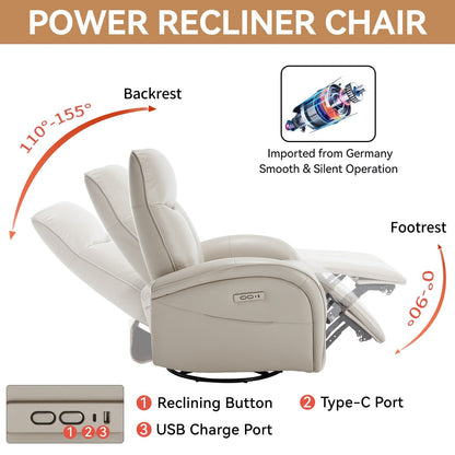 Poltrona reclinabile girevole Power Glider senza braccioli con USB e schienale alto