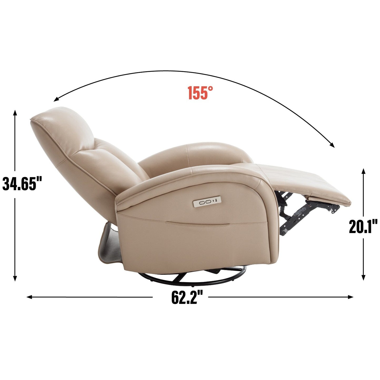 Poltrona reclinabile girevole Power Glider senza braccioli con USB e schienale alto