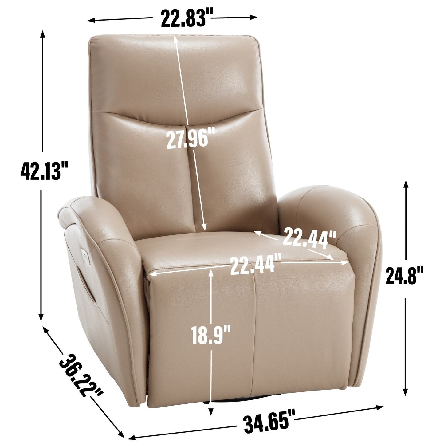 Poltrona reclinabile girevole Power Glider senza braccioli con USB e schienale alto