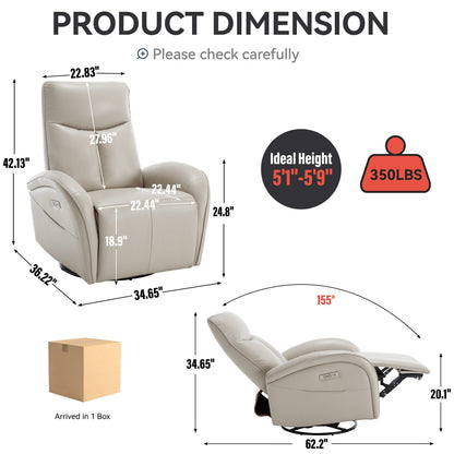 Poltrona reclinabile girevole Power Glider senza braccioli con USB e schienale alto