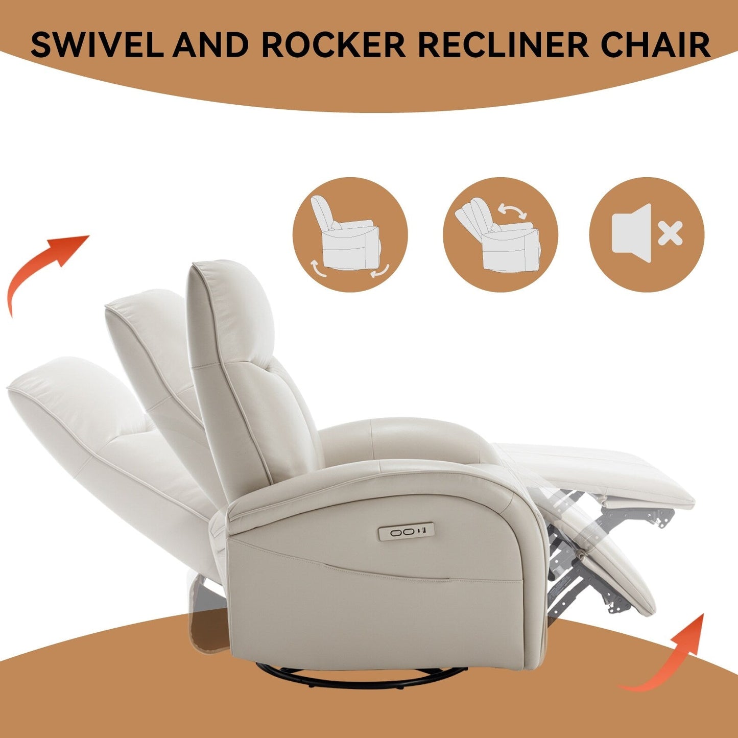 Poltrona reclinabile girevole Power Glider senza braccioli con USB e schienale alto