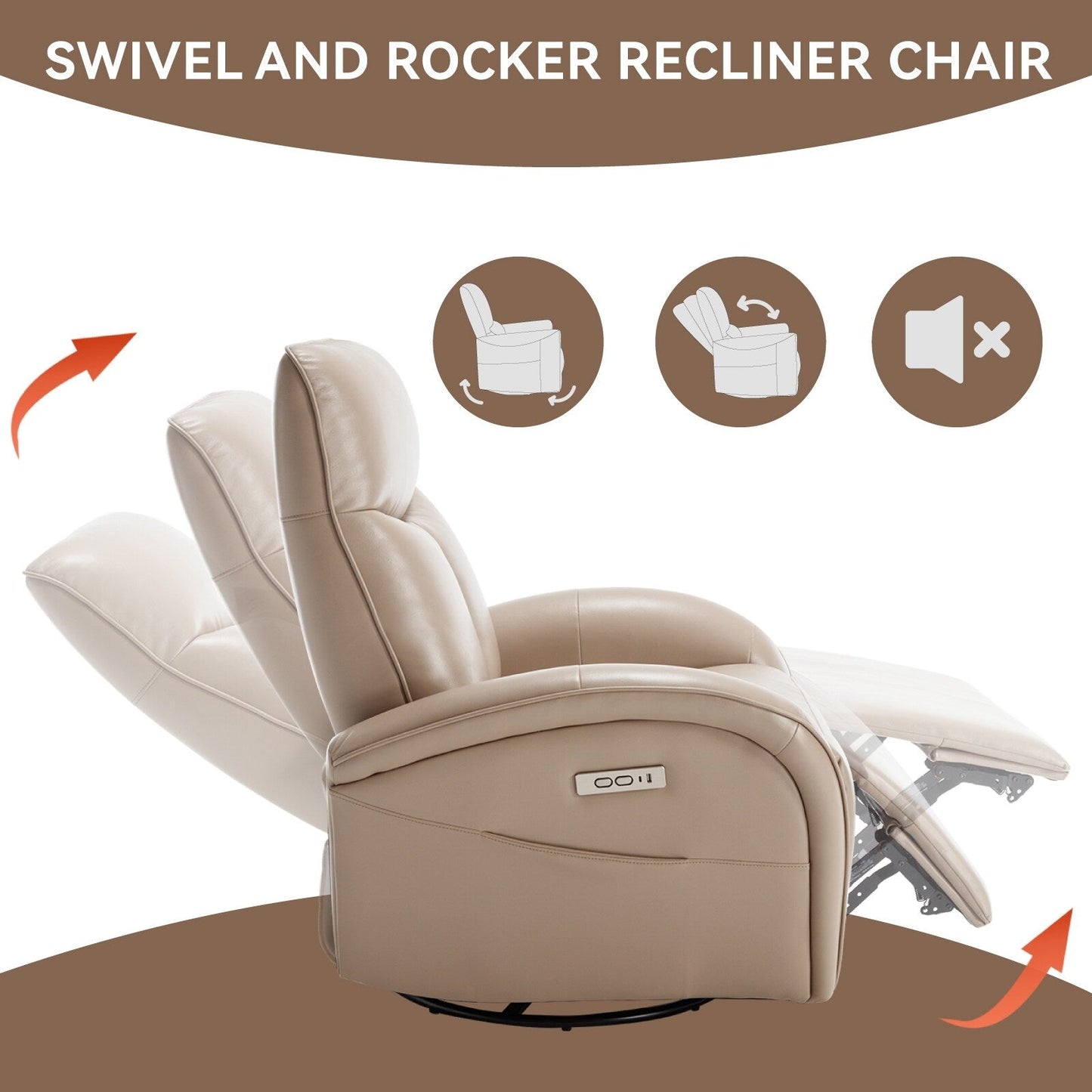Poltrona reclinabile girevole Power Glider senza braccioli con USB e schienale alto