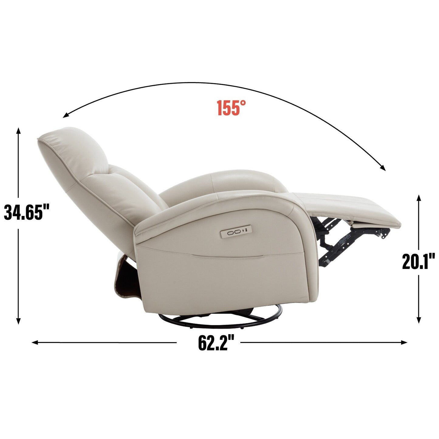 Poltrona reclinabile girevole Power Glider senza braccioli con USB e schienale alto