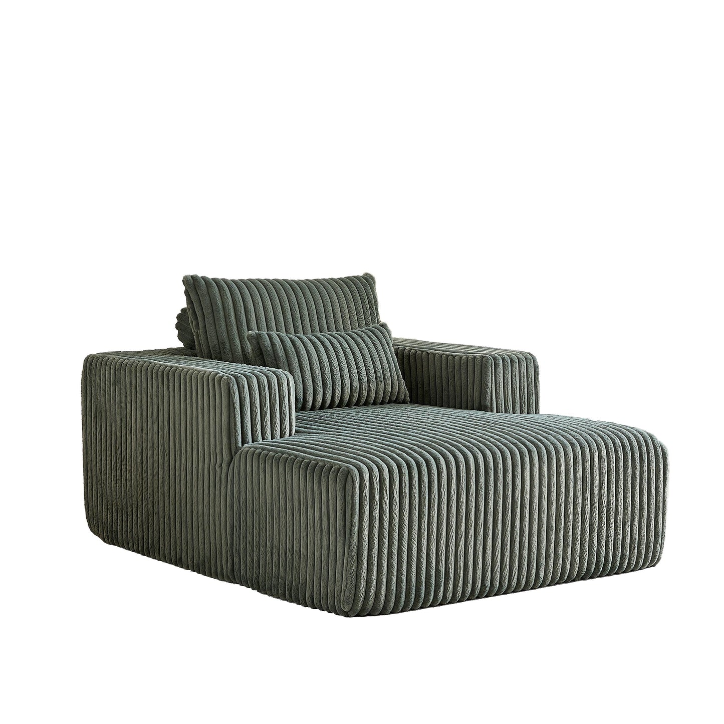Poltrona lounge moderna in velluto a coste verde militare da 62,5 pollici con 2 cuscini per soggiorno