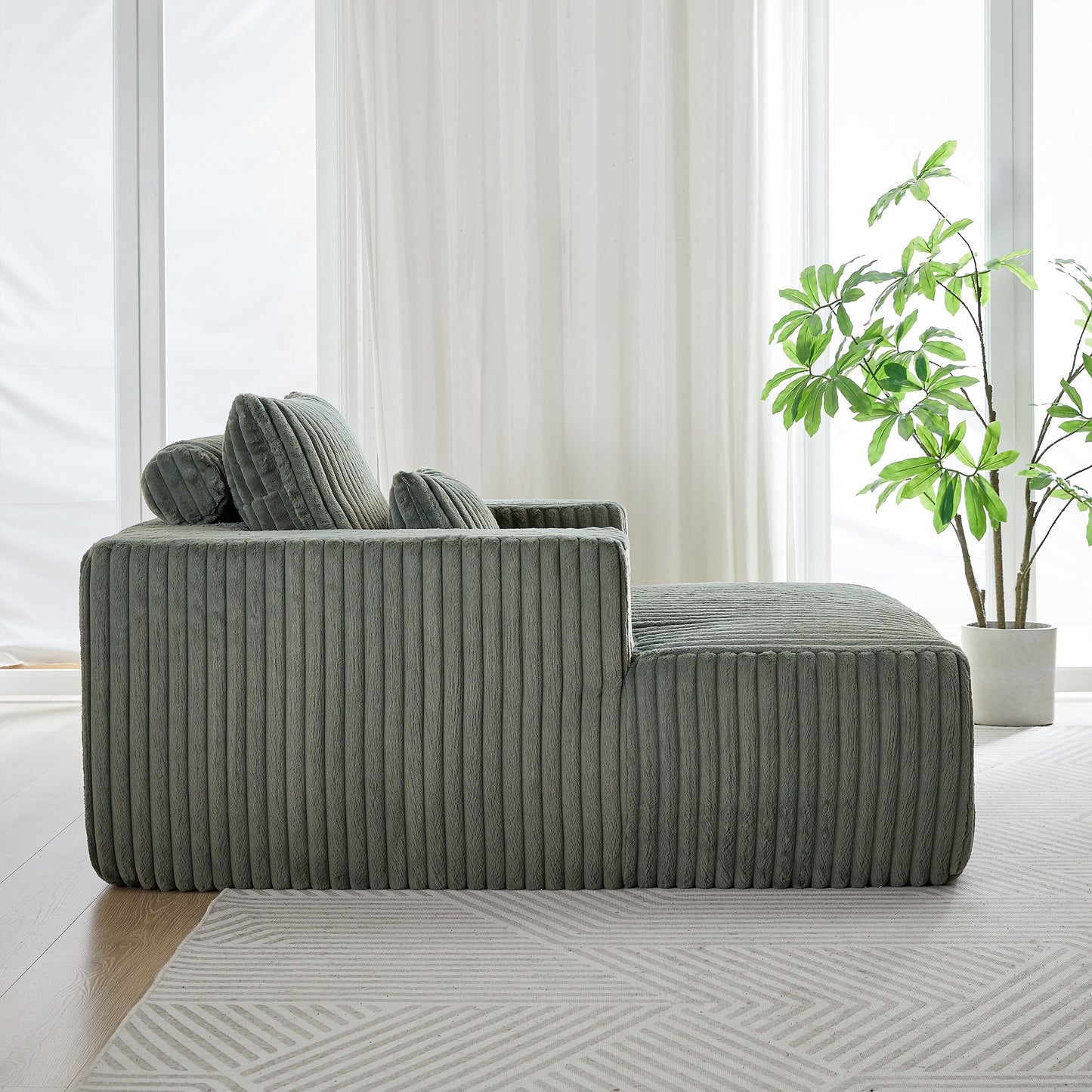 Poltrona lounge moderna in velluto a coste verde militare da 62,5 pollici con 2 cuscini per soggiorno