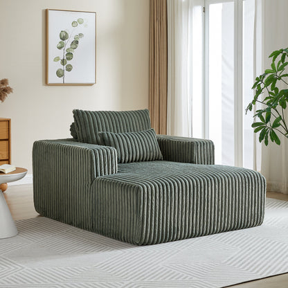 Poltrona lounge moderna in velluto a coste verde militare da 62,5 pollici con 2 cuscini per soggiorno